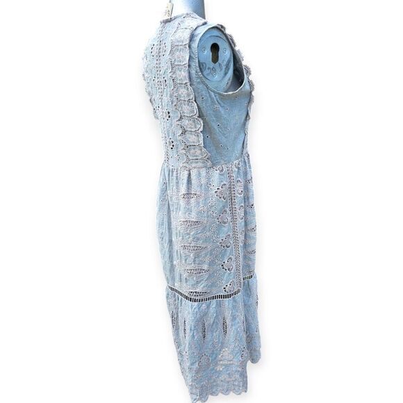 Sea New York Embroidered Sleeveless Midi Dress Pale Blue Grey Size 2 - Picture 6 of 16
